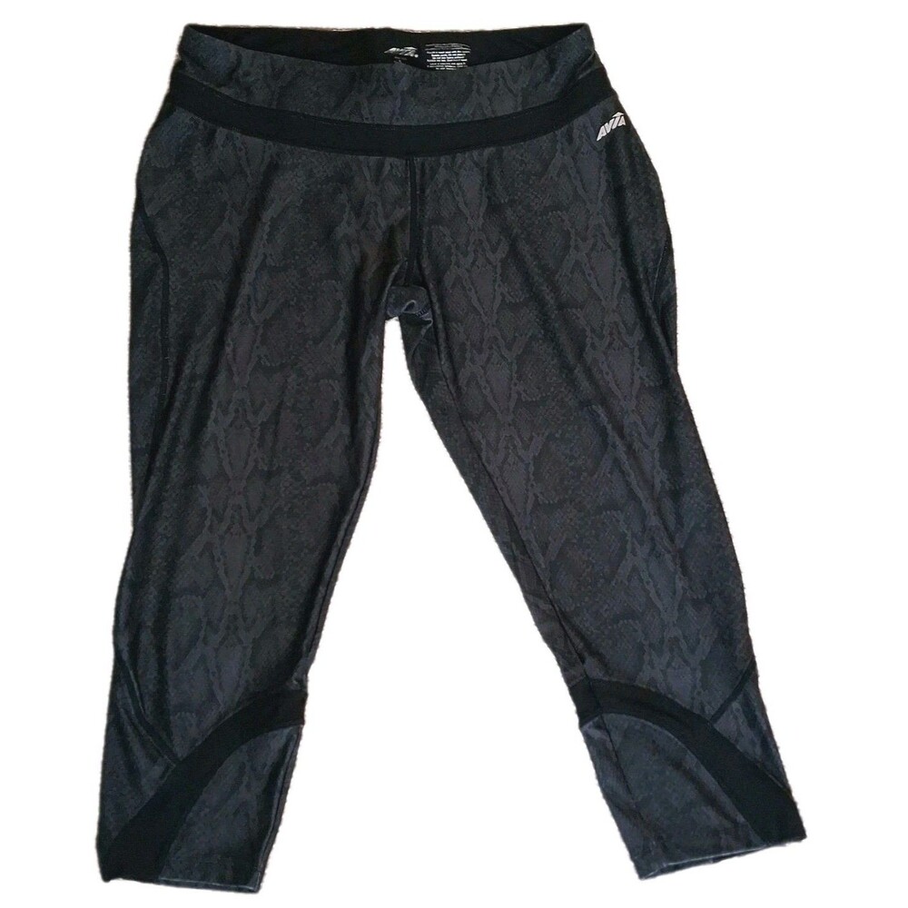 AVIA SNAKESKIN CAPRI LEGGINGS SIZE L RH5W036 CROPPED BLACK GREY MESH RUNNING